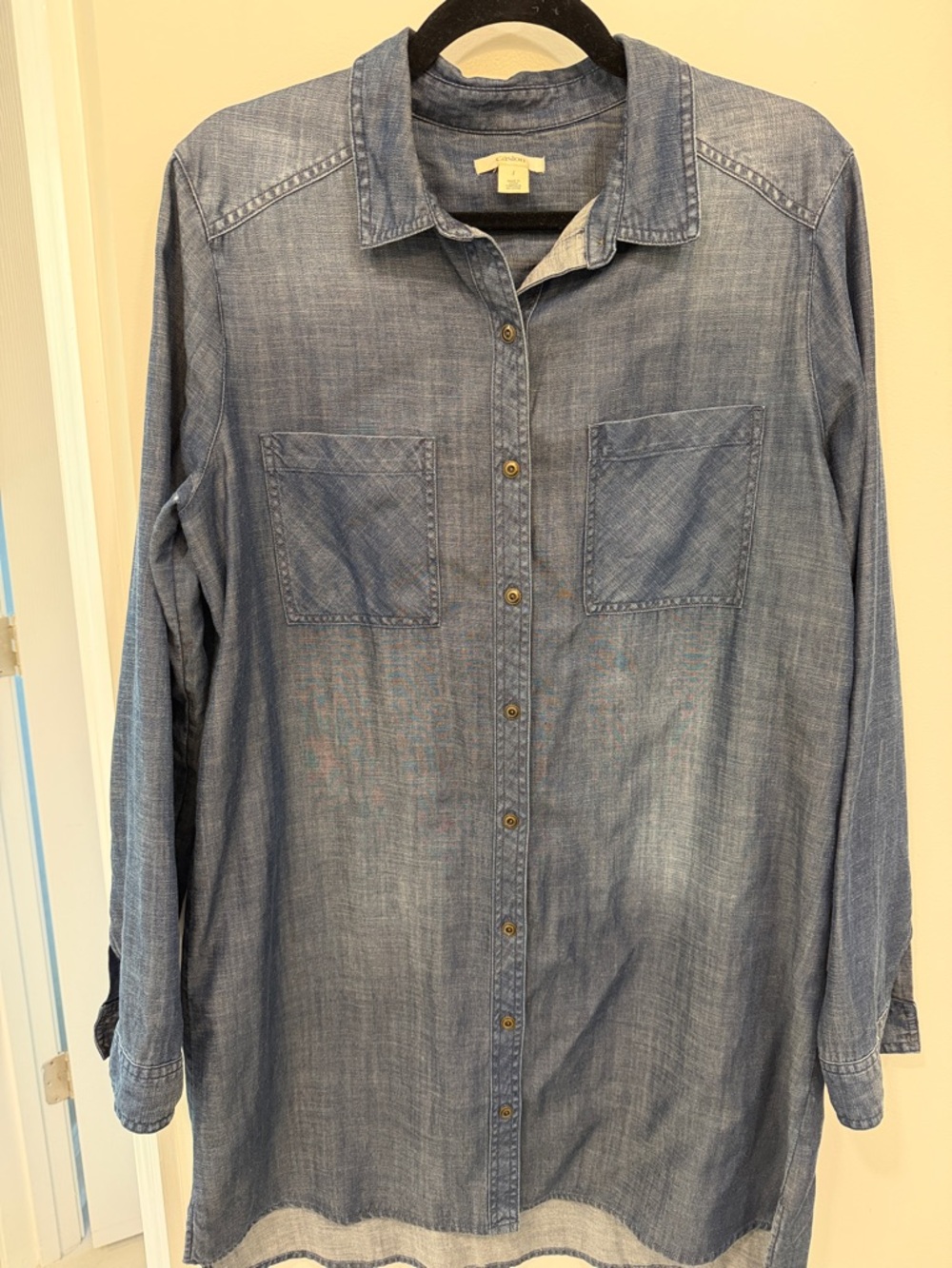 Caslon Lightweight Chambray Tunic Shirt Dress - Blue